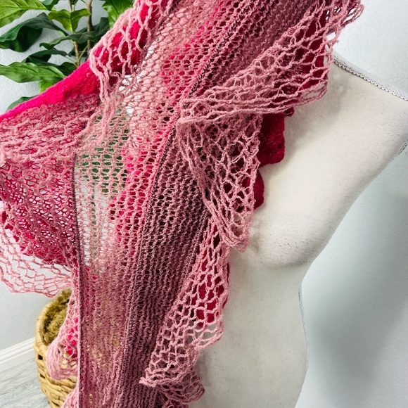 Fuchsia Knit Ruffle Fringe Soft Acrylic Scarf - Picture 6 of 8